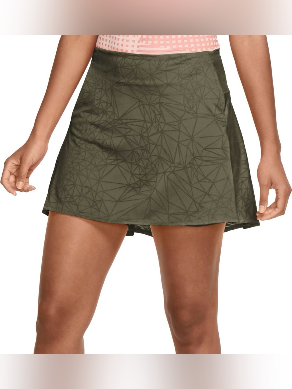 Nike Dri Fit Olive Green Geometric Active Skort Athletic Skirt with Shorts Golf